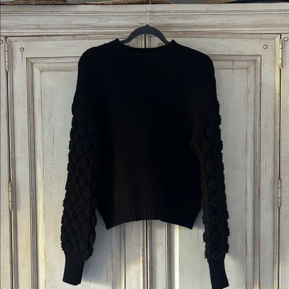 Francesca’s Black Knit Sweater with texture sleeves